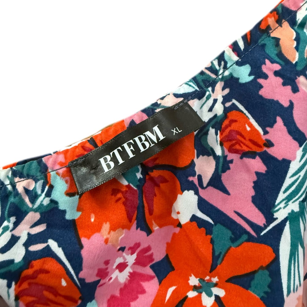 Floral Print One Shoulder‎ Midi Dress Ruffle Tiered Tropical Vacation X-Large - Picture 4 of 4